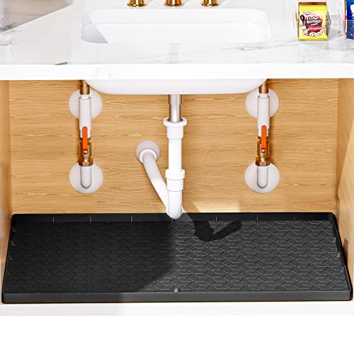 Under Sink Mat with Drain Hole, 34x22 Kitchen Bathroom Cabinet