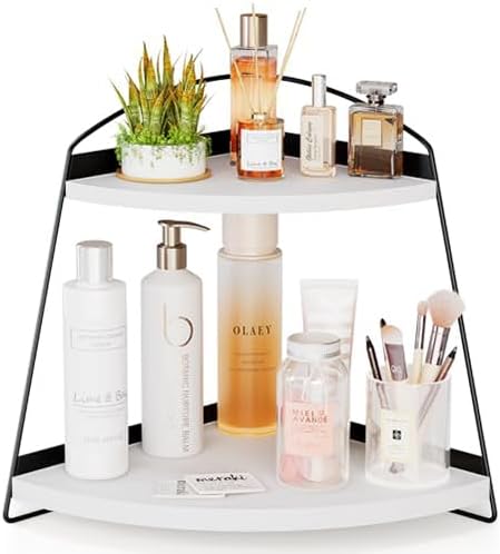 ProCase Wood Triangle Bathroom Counter Organizer 2 Tier White