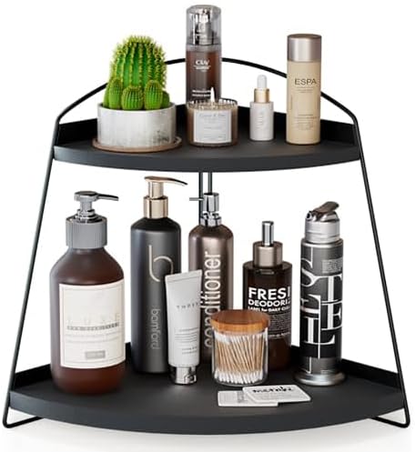 ProCase Wood Triangle Bathroom Counter Organizer 2 Tier Black
