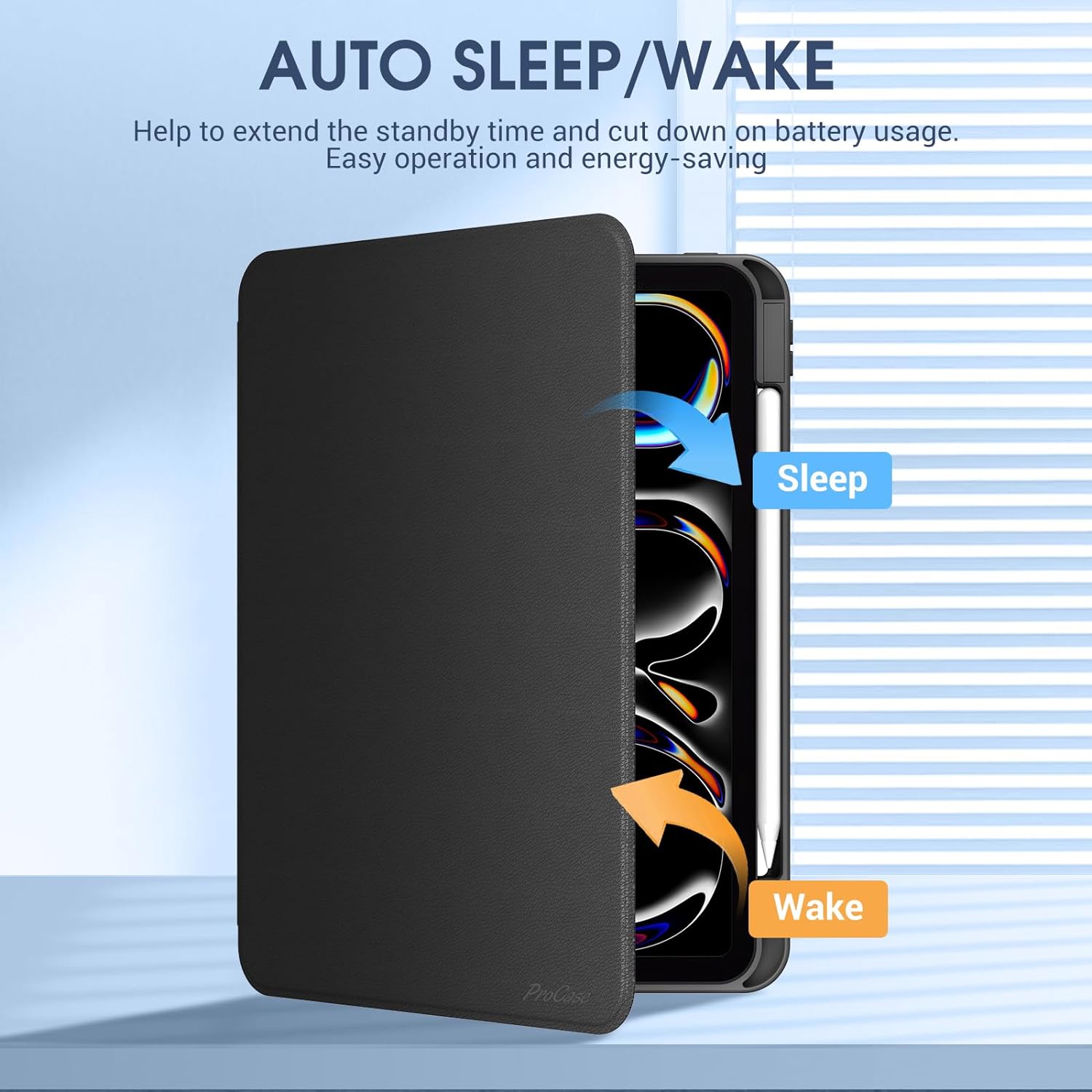 ProCase Smart Case for iPad Pro 11 Inch 2024 M4 with Pencil Holder Black