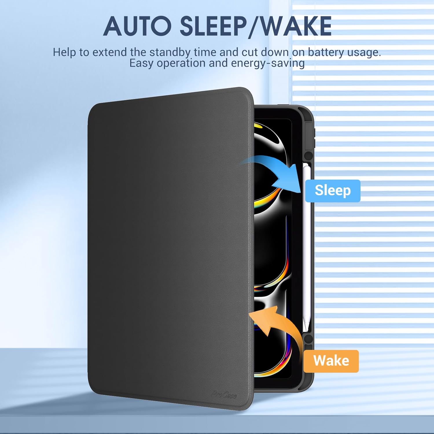 ProCase Slim Folio Case for iPad Pro 13" M4 7th Gen with Pencil Holder Black