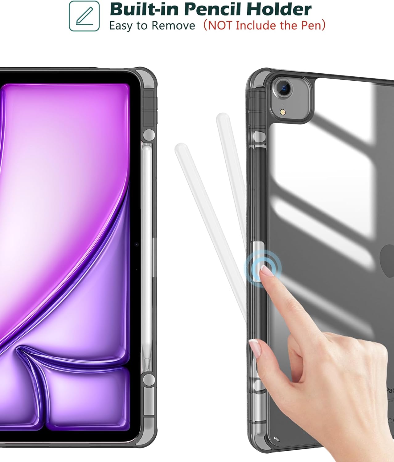 ProCase Hybrid Case for iPad Air 13" Case M3/M2 with Pencil Holder Black