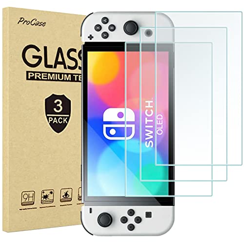 ProCase Screen Protector Compatible with Nintendo Switch OLED 3 Pack, Tempered Glass Screen Film Guard Rounded Edge Real Glass Screen Protector for