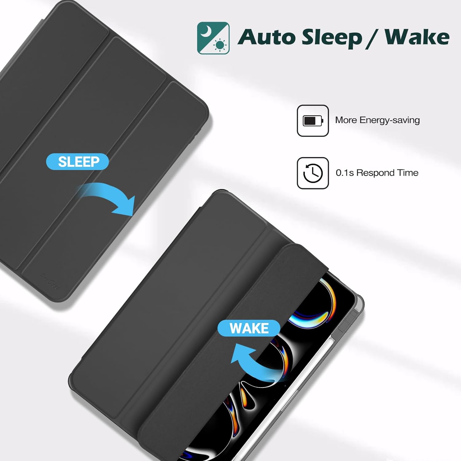 ProCase Smart Case for iPad Pro 11 Inch 2024 M4 with Pencil Holder Black