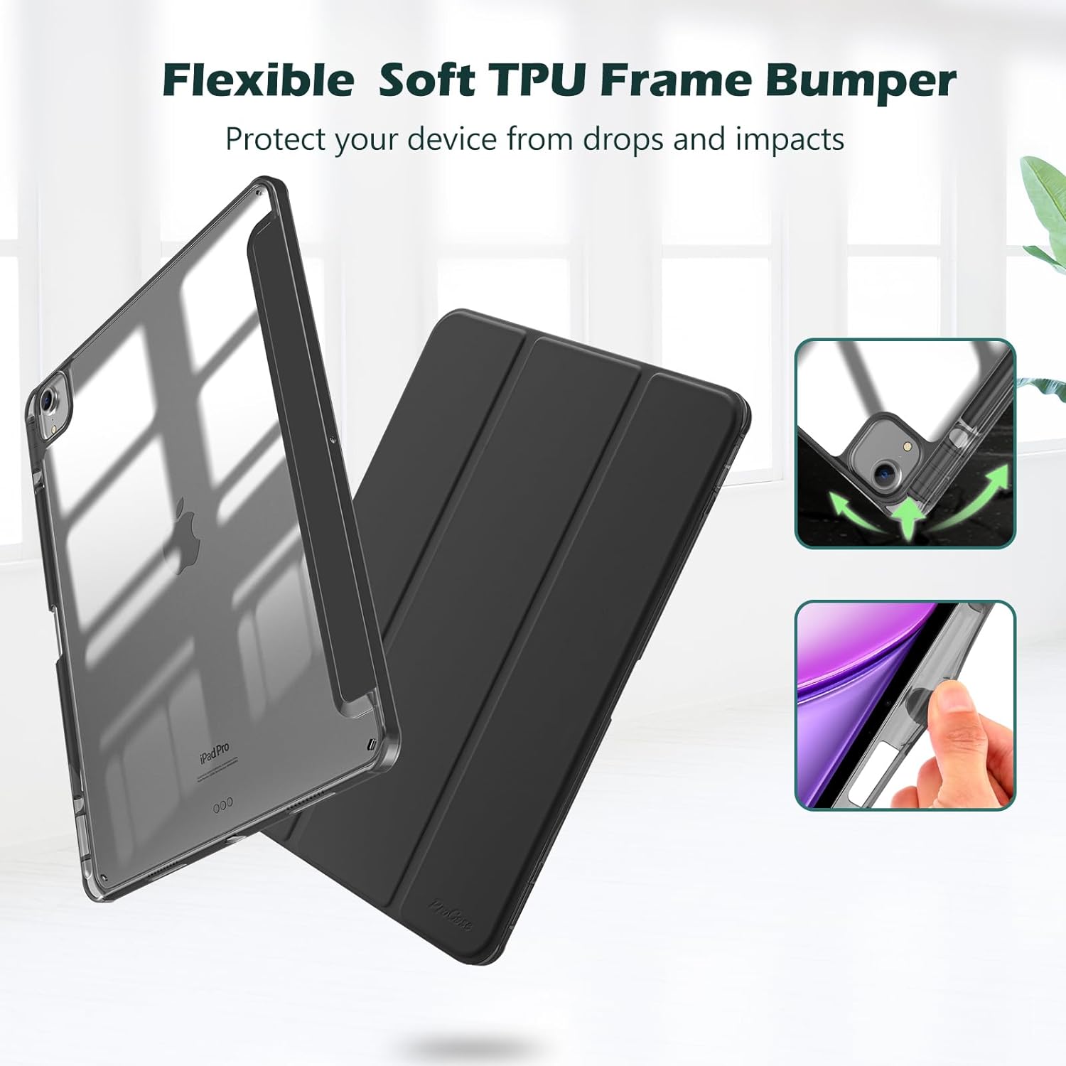 ProCase Hybrid Case for iPad Air 13" Case M3/M2 with Pencil Holder Black