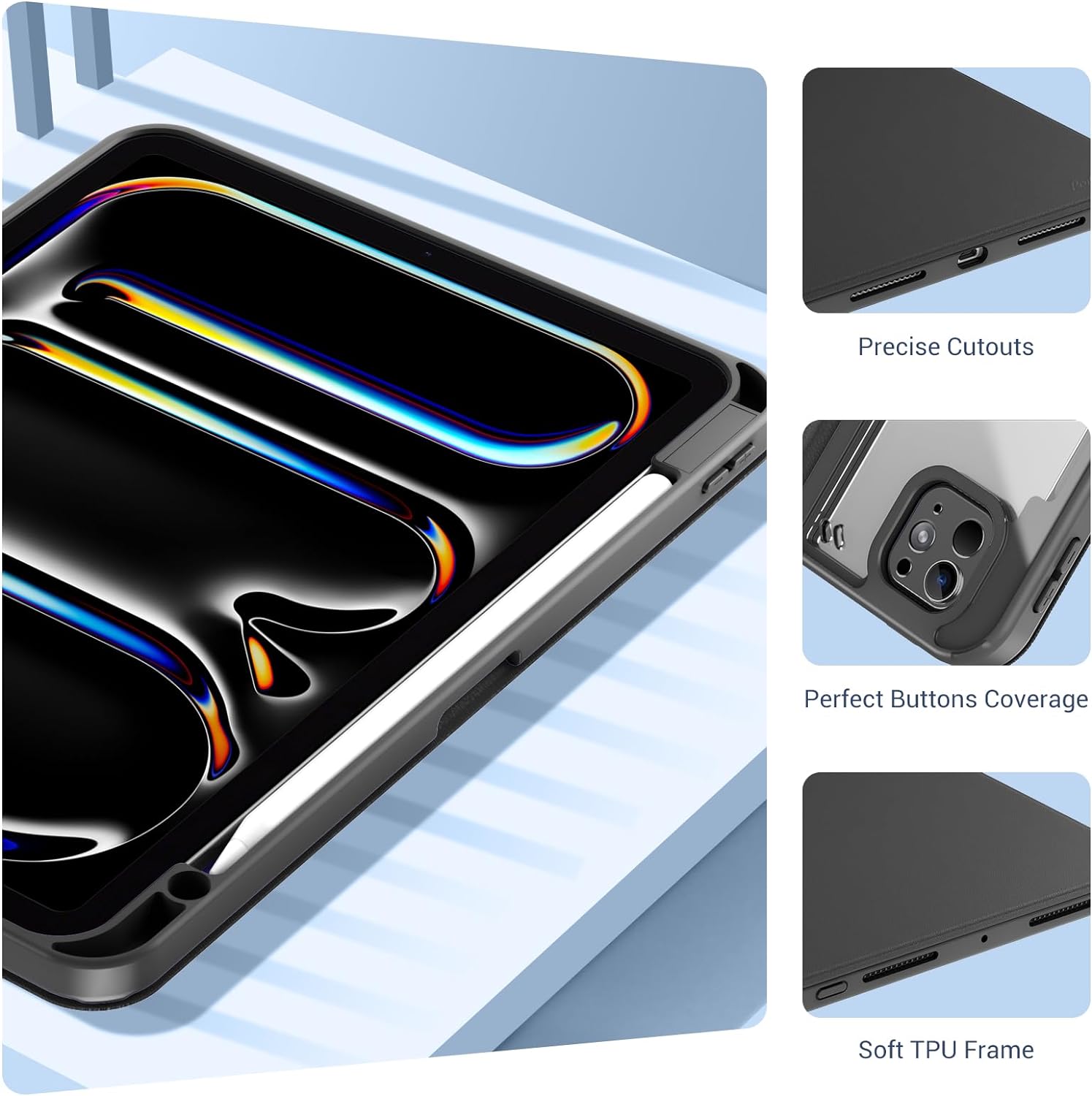 ProCase Smart Case for iPad Pro 11 Inch 2024 M4 with Pencil Holder Black