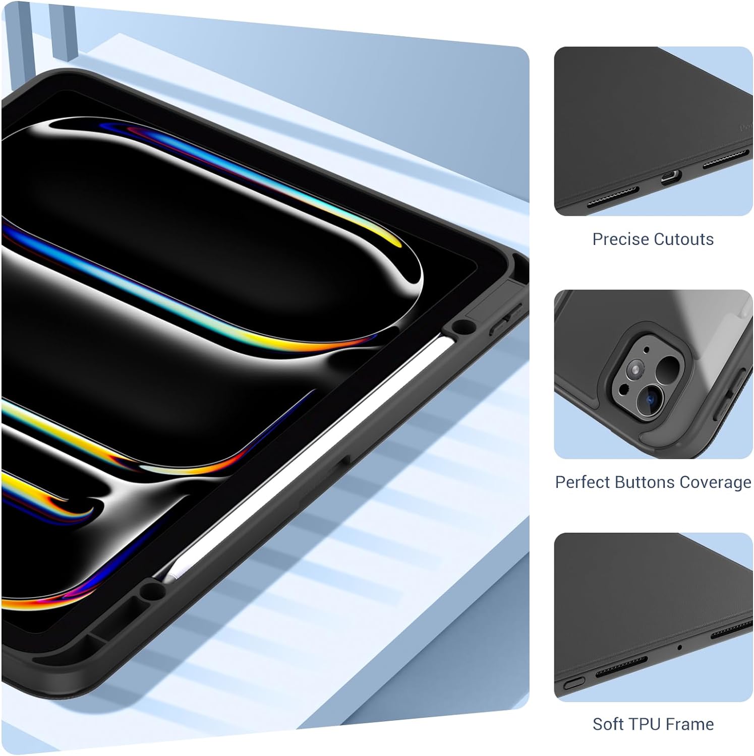 ProCase Slim Folio Case for iPad Pro 13" M4 7th Gen with Pencil Holder Black