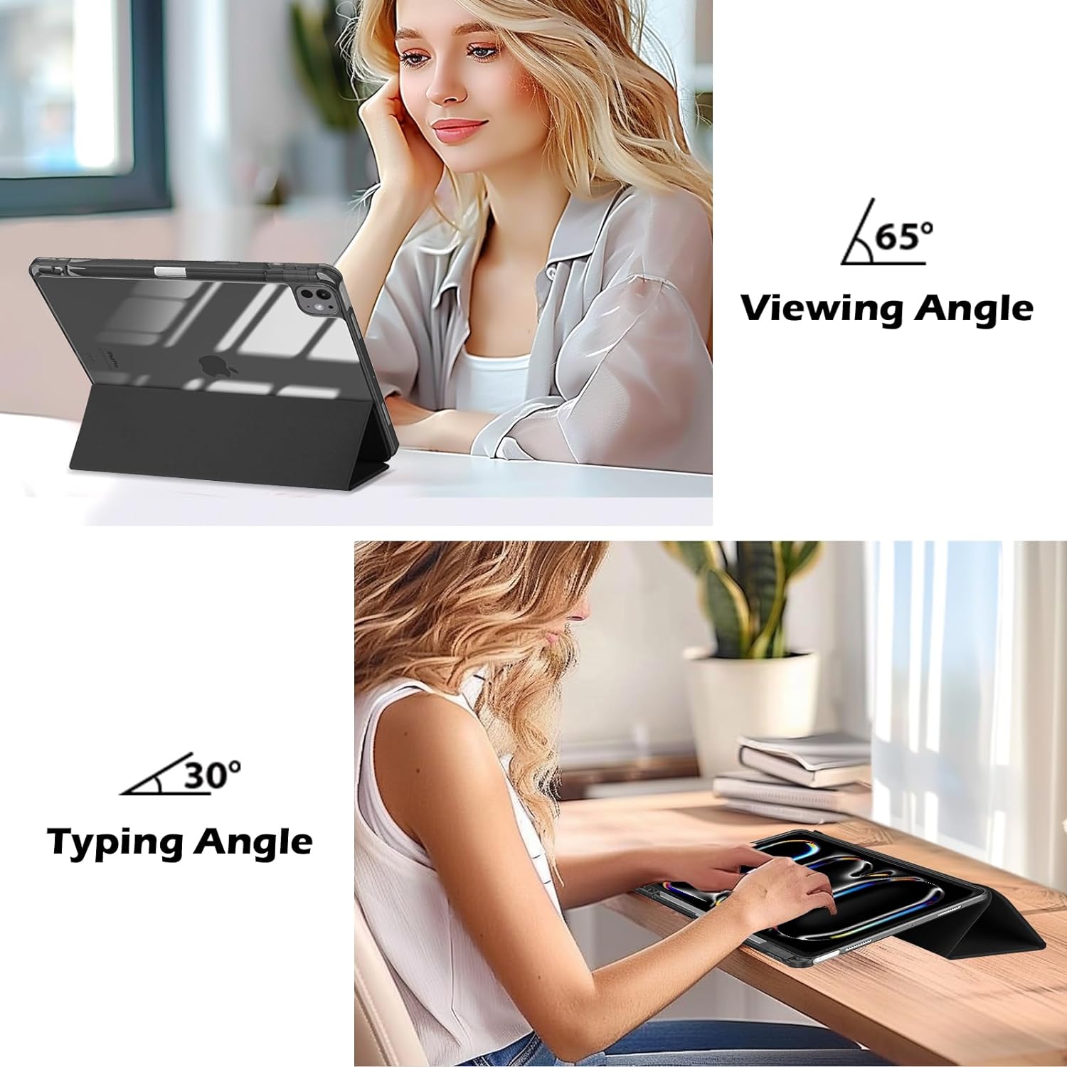 ProCase Smart Case for iPad Pro 11 Inch 2024 M4 with Pencil Holder Black