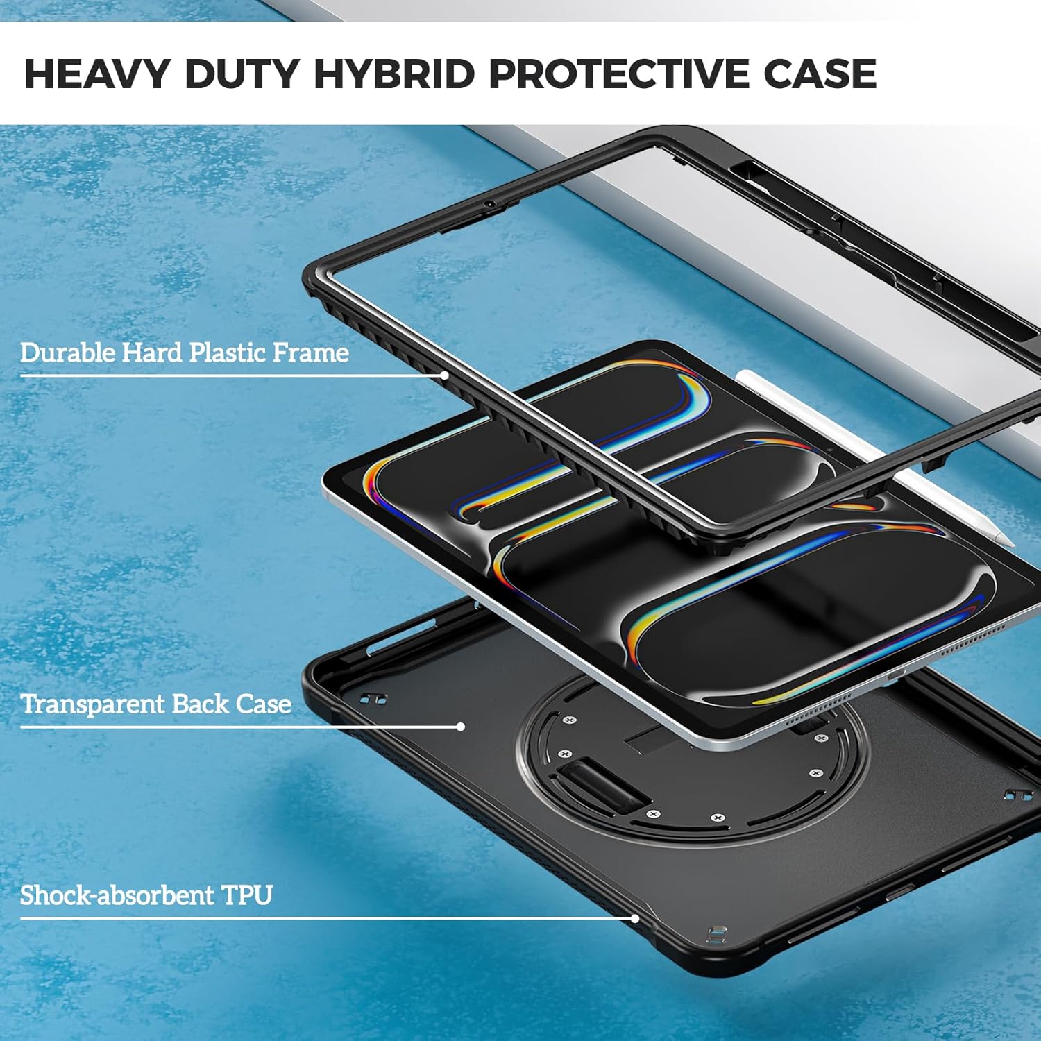 ProCase Heavy Duty Shockproof Rugged Case for iPad Pro 11/13 inch 2024 M4 Black