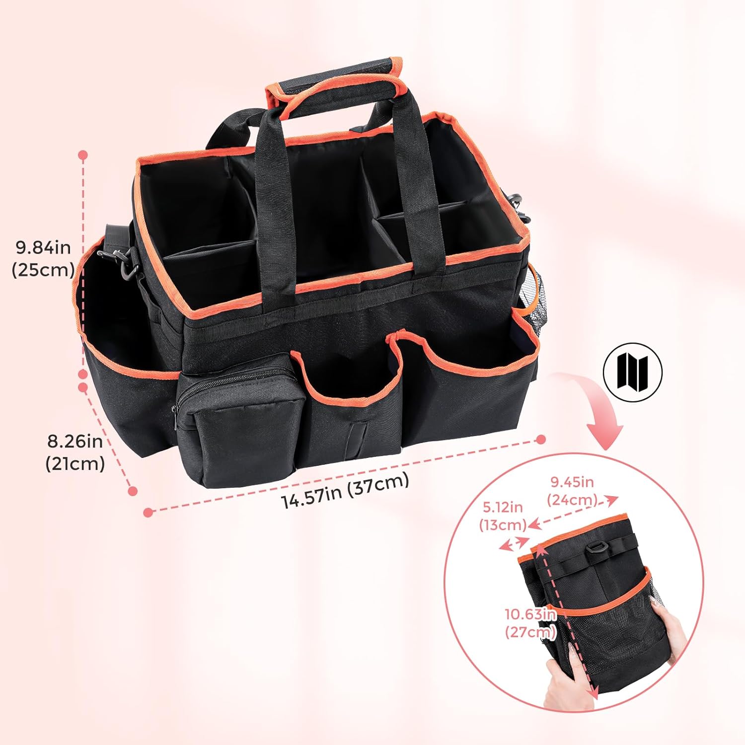 ProCase Foldable Cleaning Caddy Bag for Housekeepers Blackorange