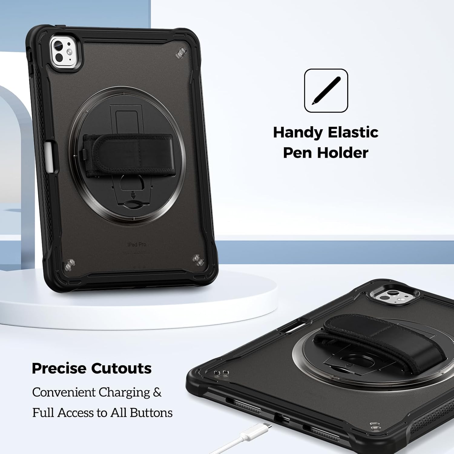 ProCase Heavy Duty Shockproof Rugged Case for iPad Pro 11/13 inch 2024 M4 Black