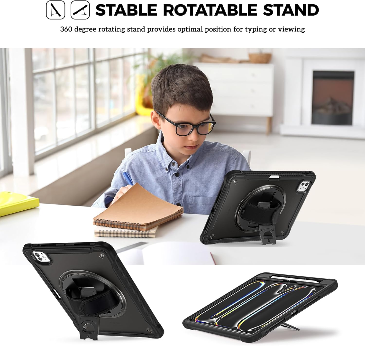 ProCase Heavy Duty Shockproof Rugged Case for iPad Pro 11/13 inch 2024 M4 Black