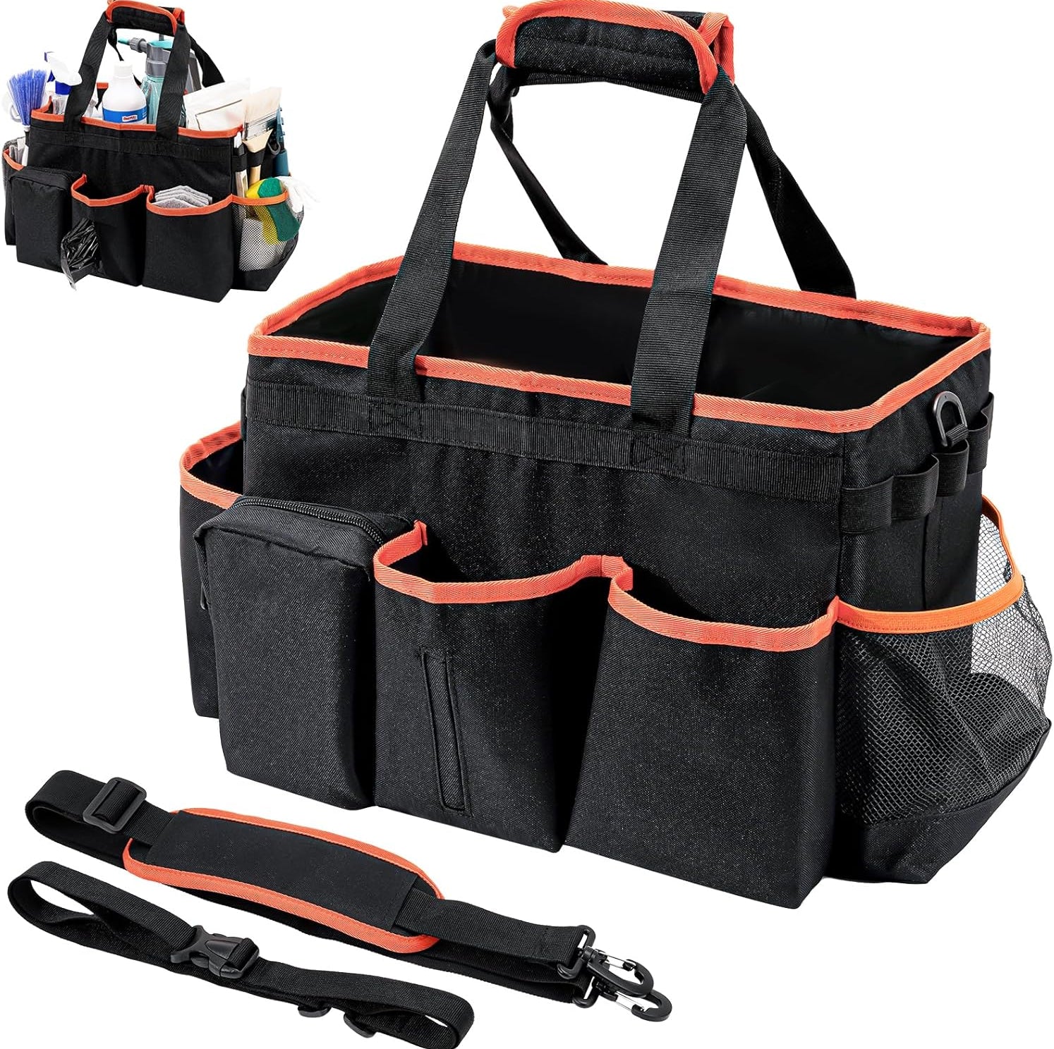 ProCase Foldable Cleaning Caddy Bag for Housekeepers Blackorange