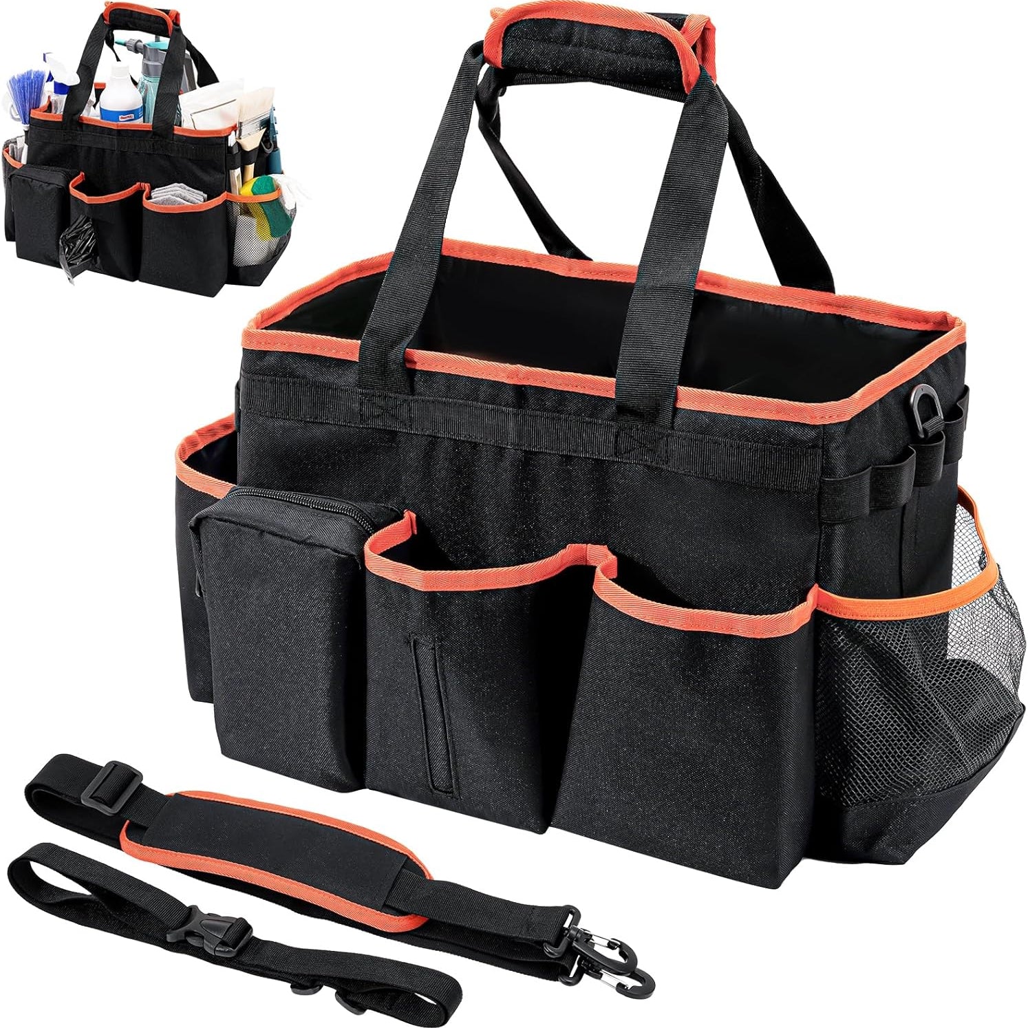 ProCase Foldable Cleaning Caddy Bag for Housekeepers Blackorange