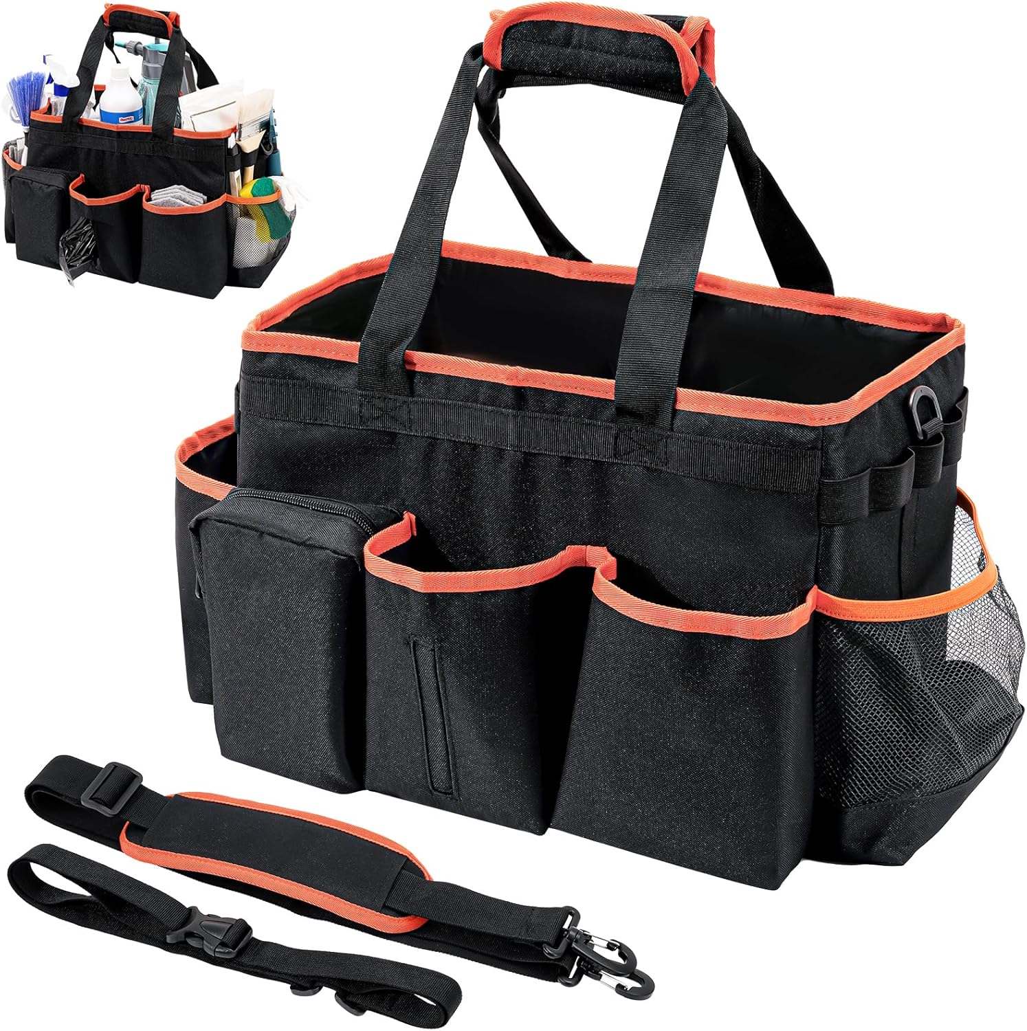 ProCase Foldable Cleaning Caddy Bag for Housekeepers Blackorange