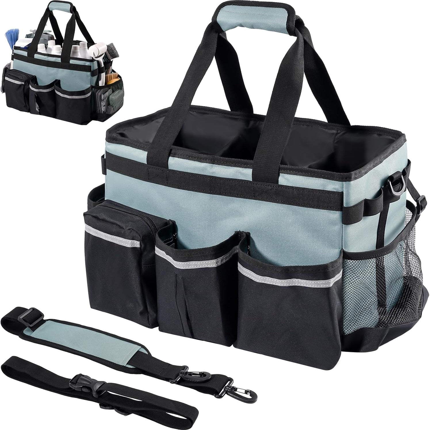 ProCase Foldable Cleaning Caddy Bag for Housekeepers Blackcyan