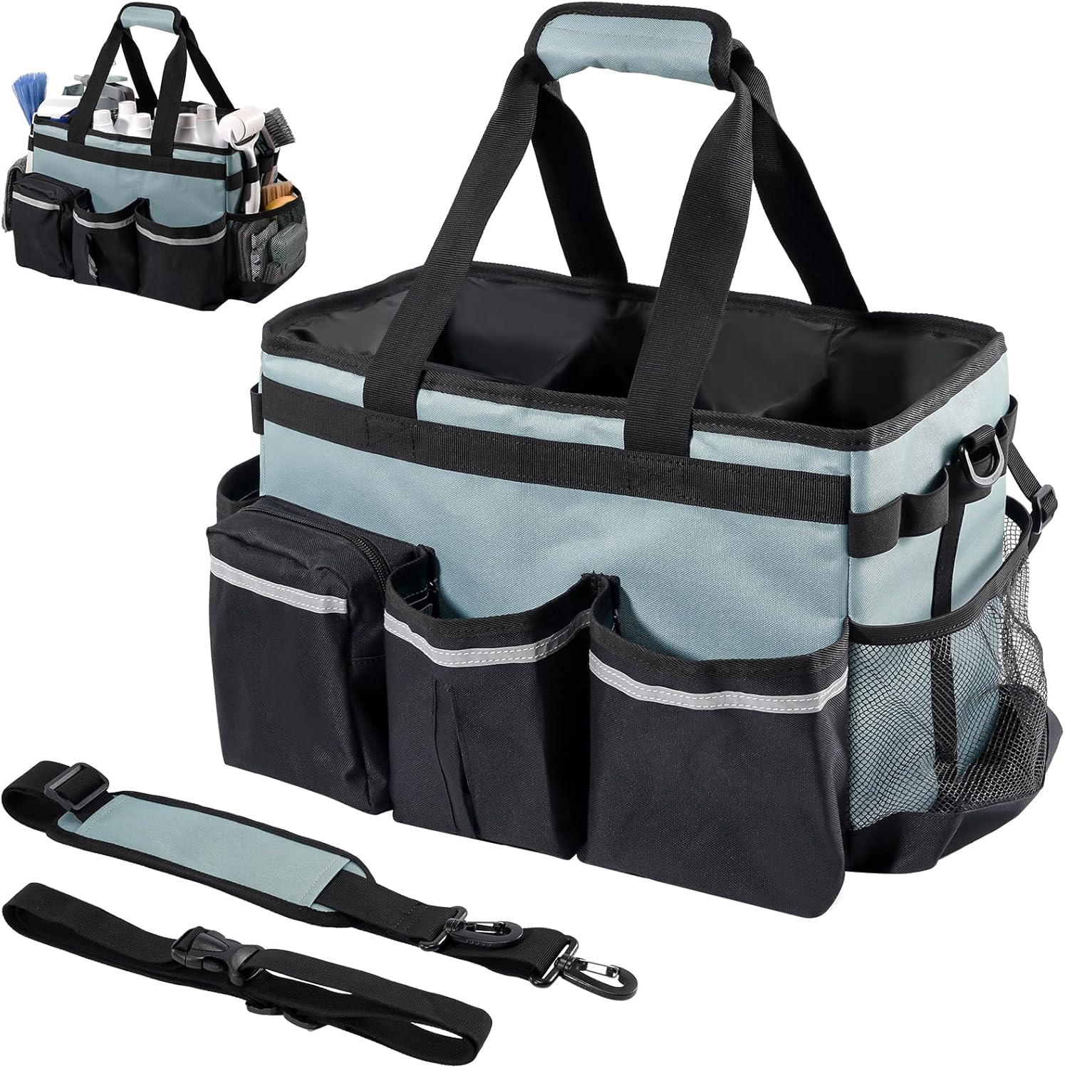 ProCase Foldable Cleaning Caddy Bag for Housekeepers Blackcyan