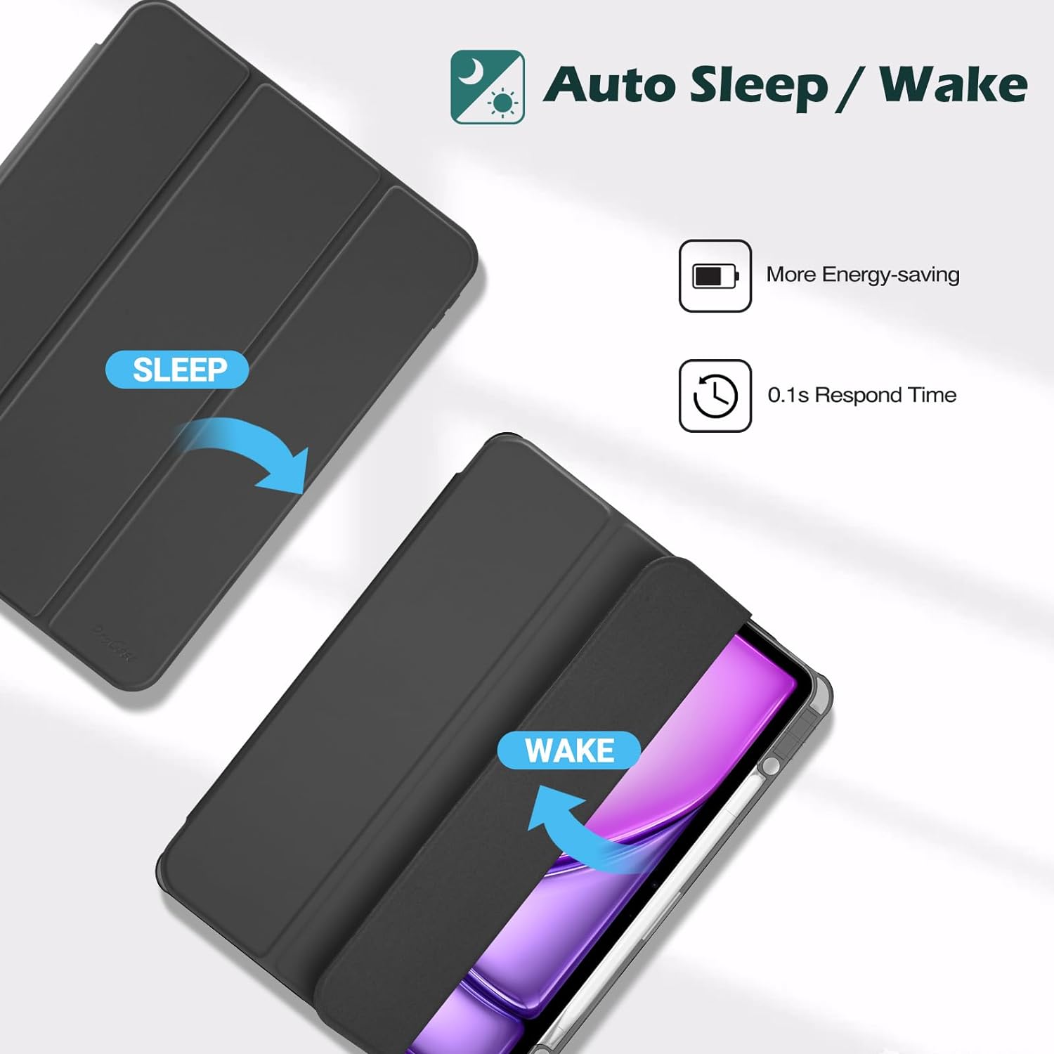 ProCase Hybrid Case for iPad Air 13" Case M3/M2 with Pencil Holder Black