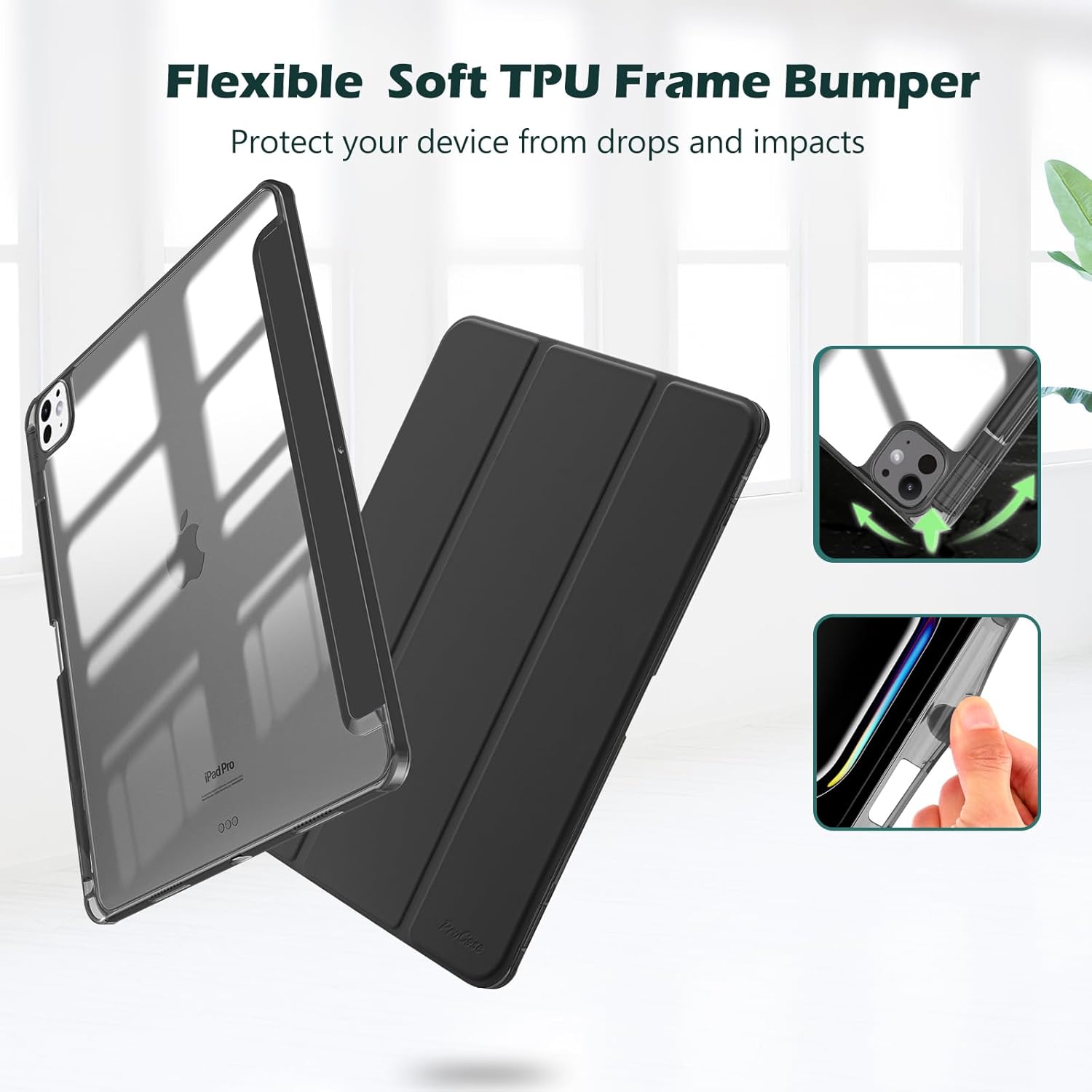 ProCase Smart Case for iPad Pro 11 Inch 2024 M4 with Pencil Holder Black