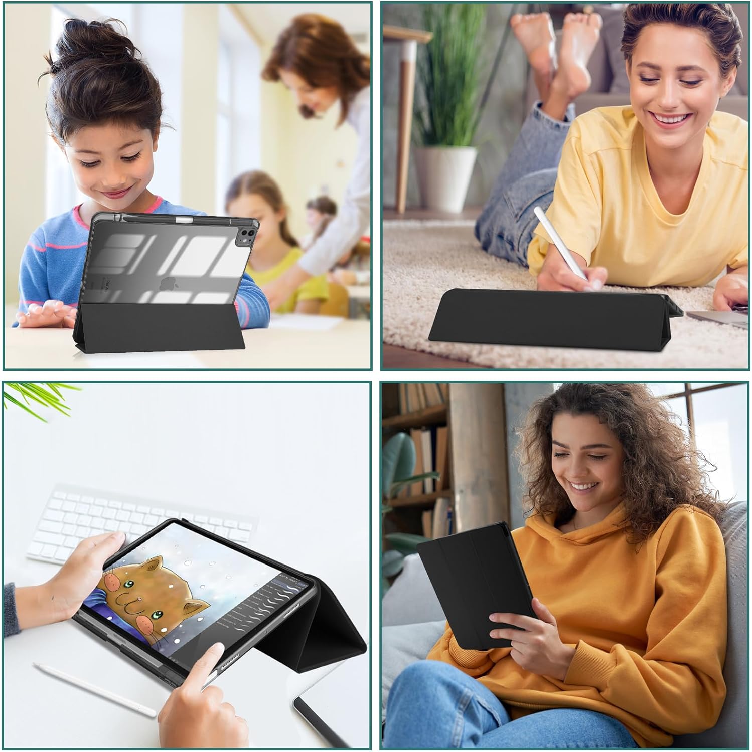 ProCase Smart Case for iPad Pro 11 Inch 2024 M4 with Pencil Holder Black