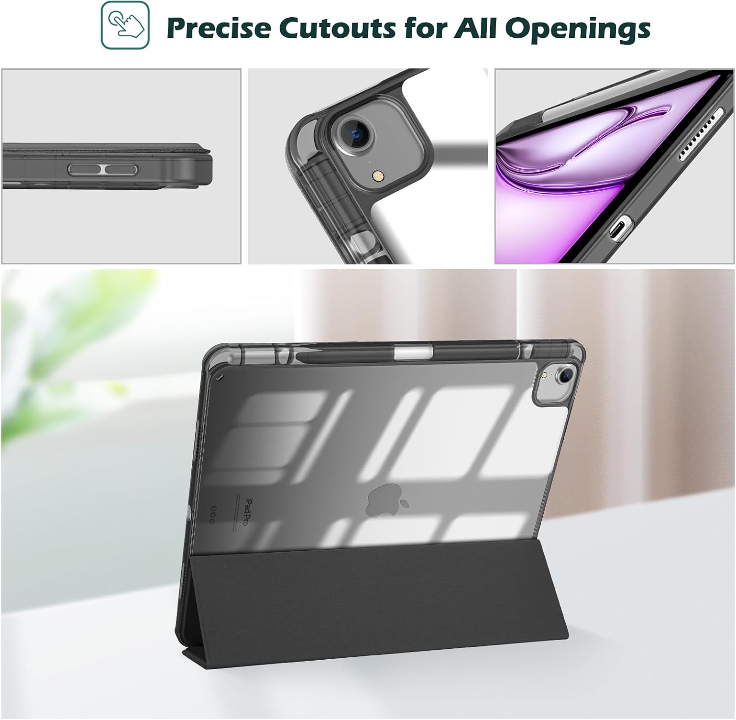 ProCase Hybrid Case for iPad Air 13" Case M3/M2 with Pencil Holder Black