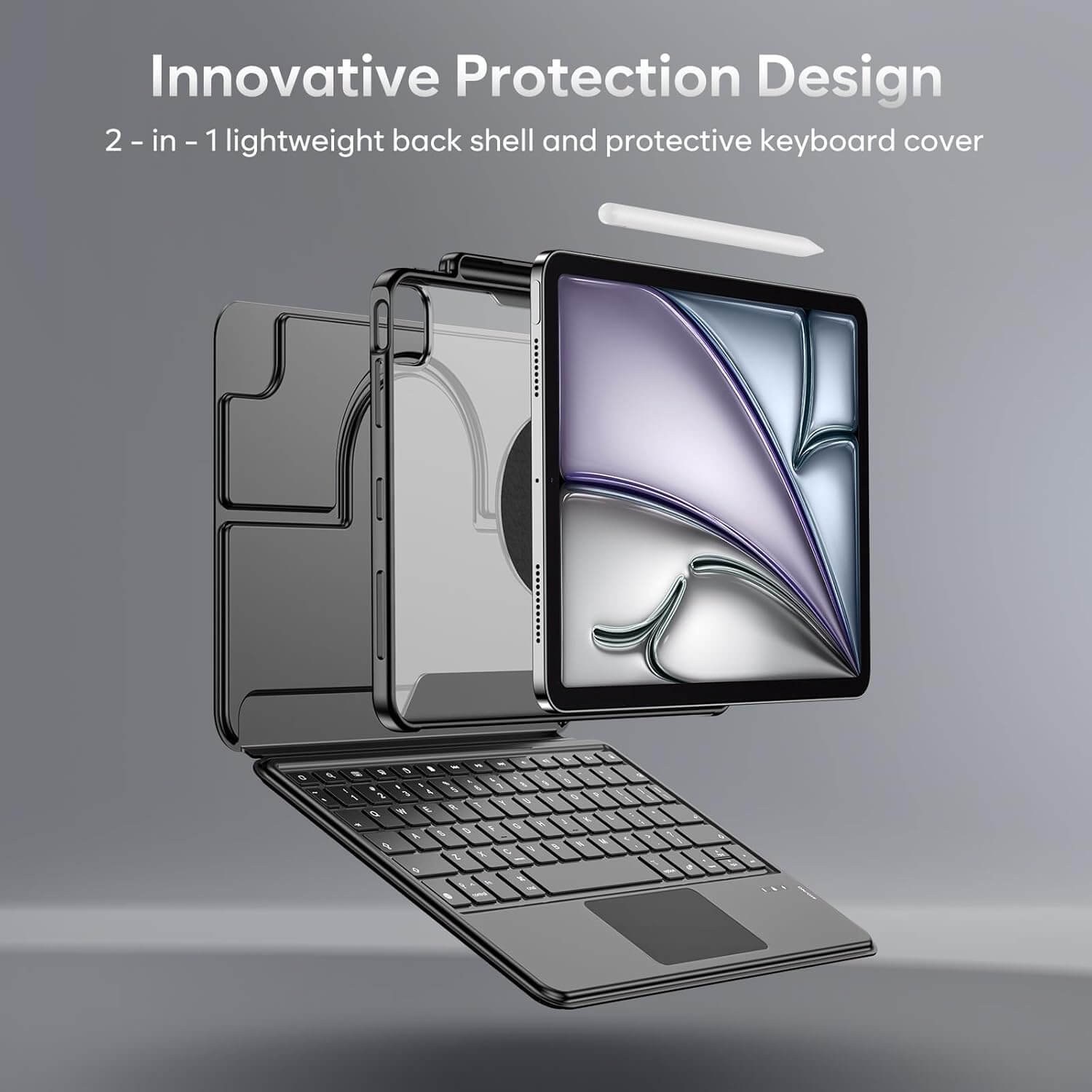 2-in-1 protective keyboard cover with back shell for iPad tablet