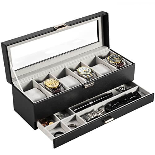 Buy Luxury Watch Box 6 Slot Leather Zipper Organizer Box Case 1pc Online