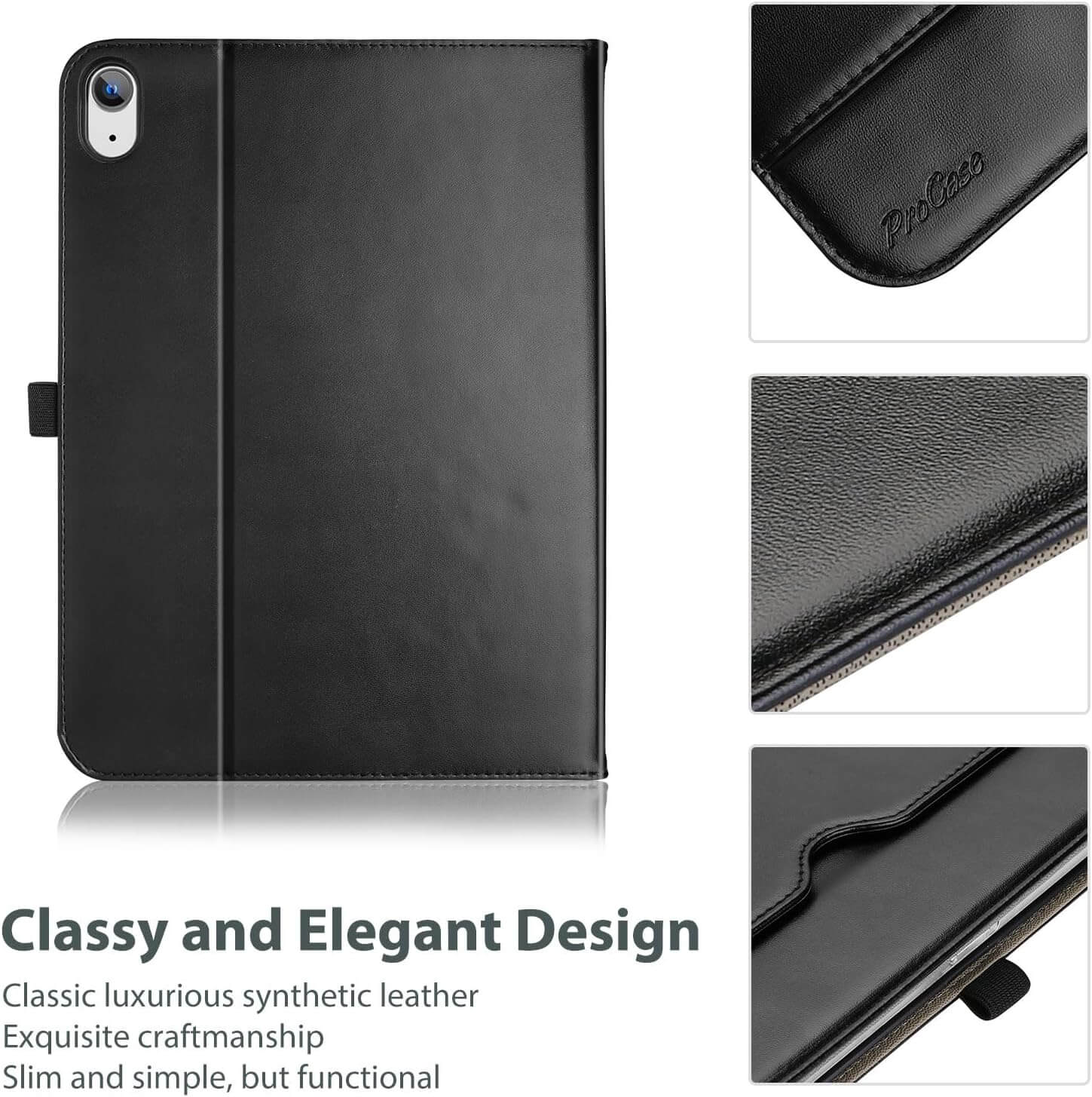 ProCase Folio Case for iPad 11th/10th Gen Black PU Leather