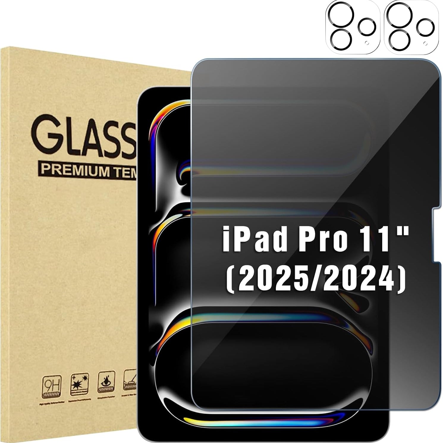 iPad Pro 11" 2025 M5/ 2024 M4 2 Pack Tempered Glass Screen Protectors & 2 Pack Camera Lens Protectors