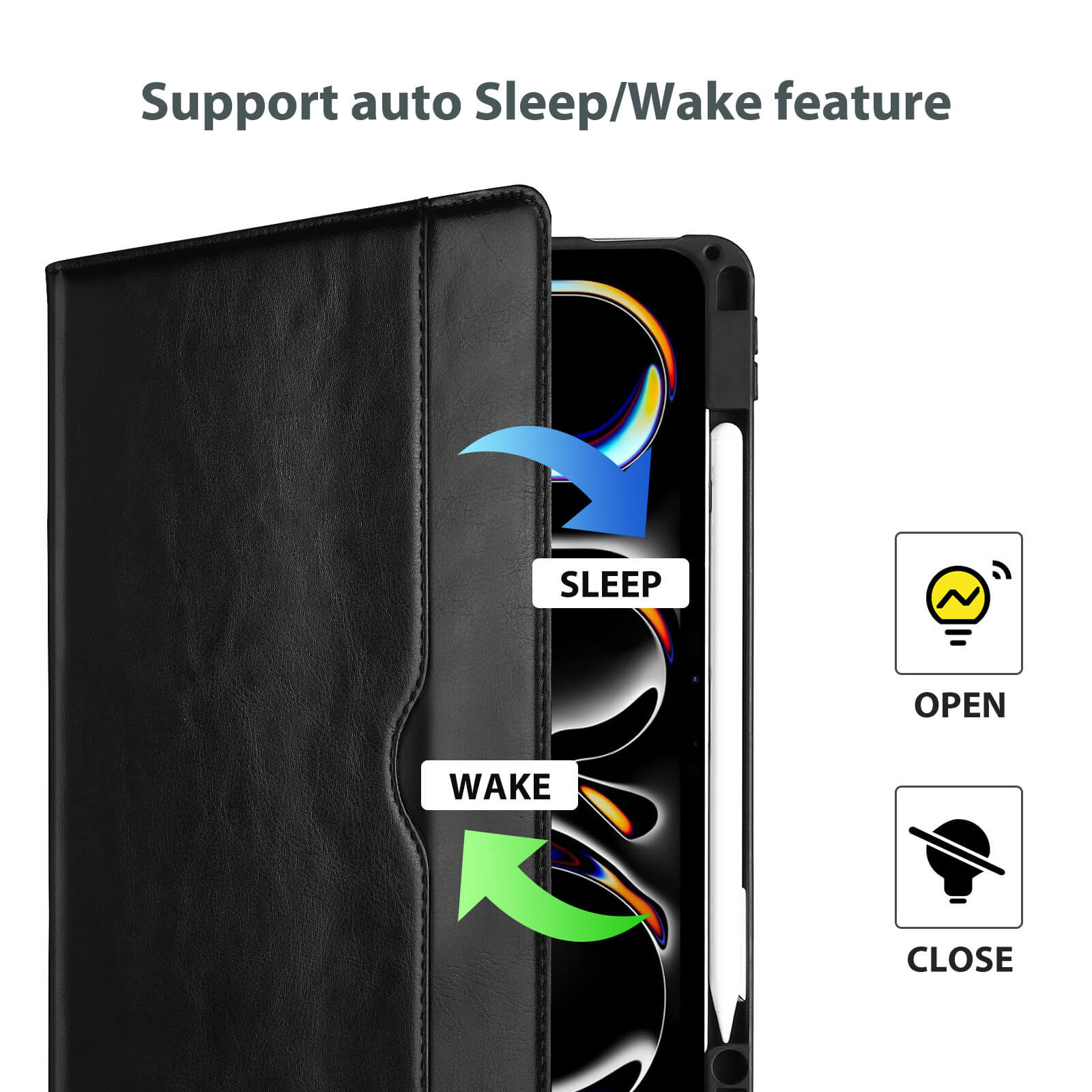 PU Leather Case for iPad Pro 11 Inch 2025 M5 / 2024 M4 with Hand Strap Front Pocket, Business Stand Cover Multi-Angle Folio for iPad Pro 11"(5th Gen) with Auto Sleep/Wake Function