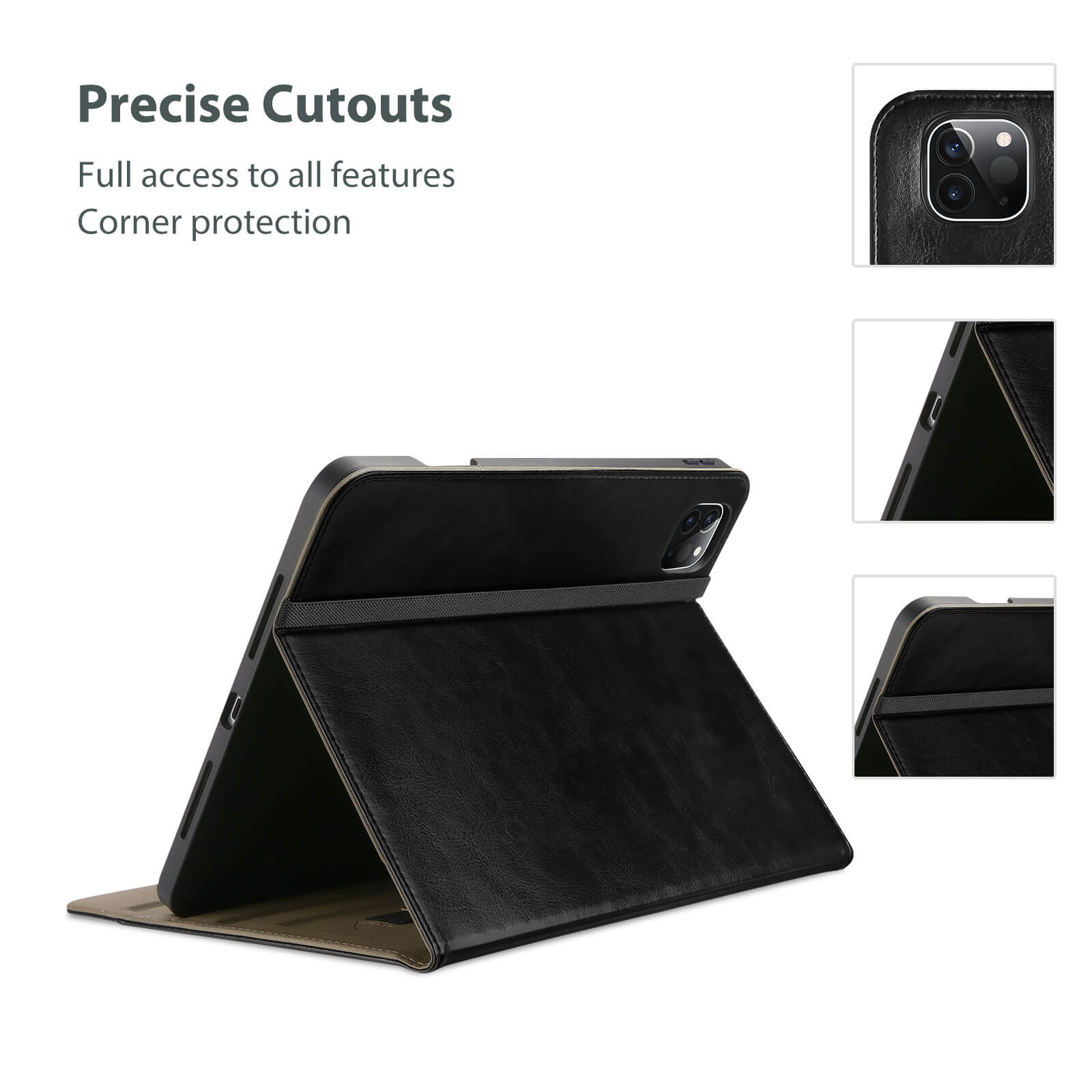 PU Leather Case for iPad Pro 11 Inch 2025 M5 / 2024 M4 with Hand Strap Front Pocket