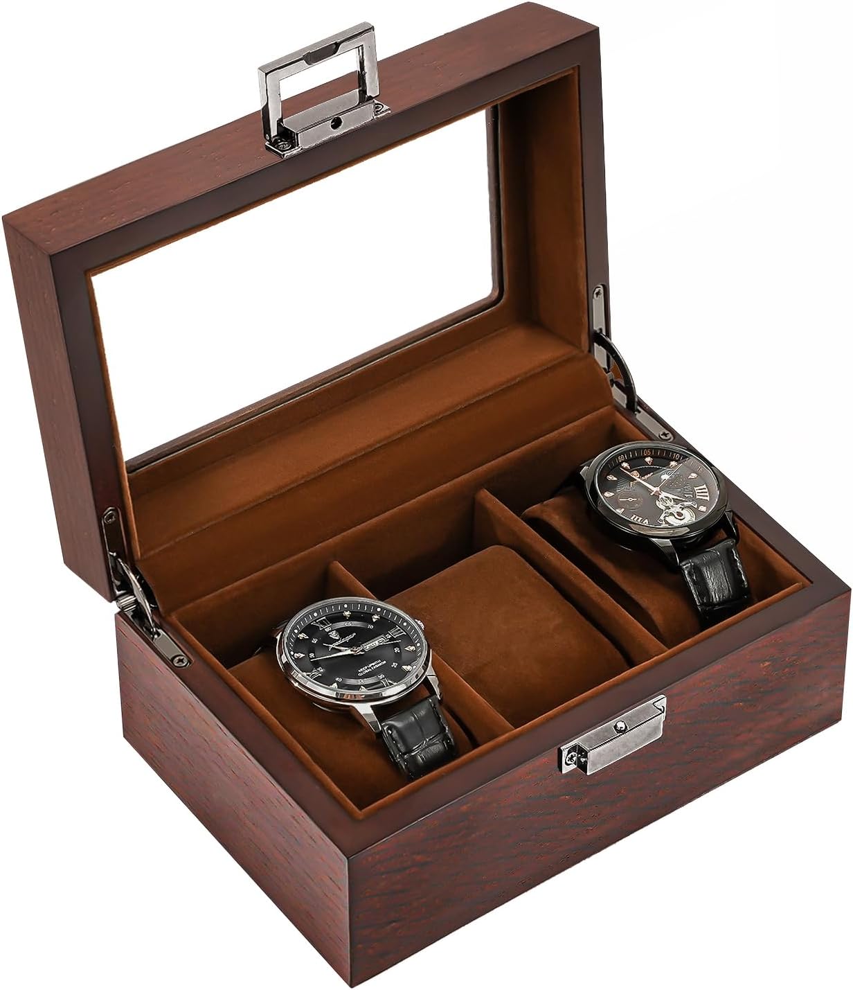 Wooden Watch Box for Men with Glass Lid (3 \u0026 6 Slots Available) | ProCase –  Procase, image size:1232x1429