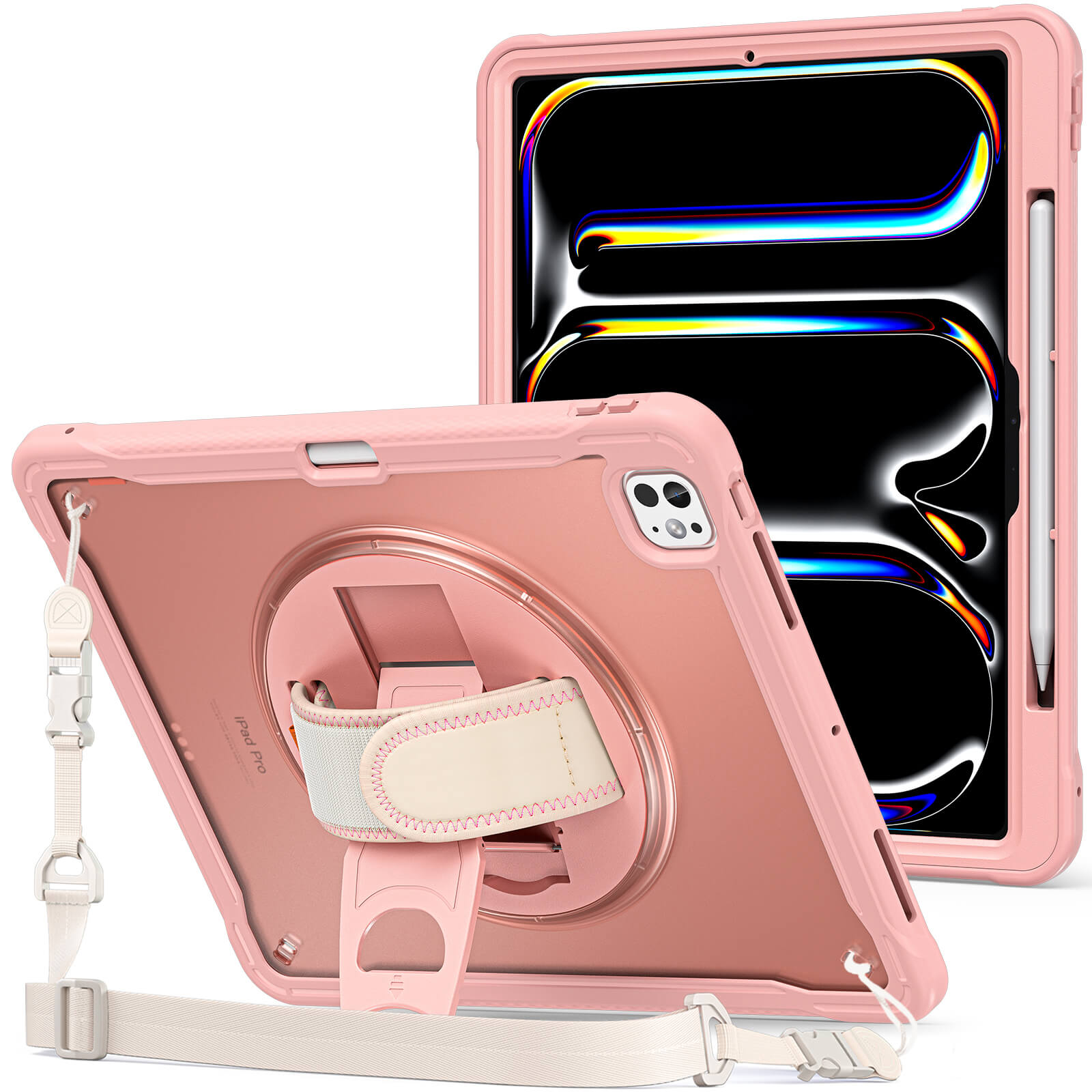 Rugged Case for iPad Pro 13 inch 2024 M4 Kids Case with Pencil Holder Pink