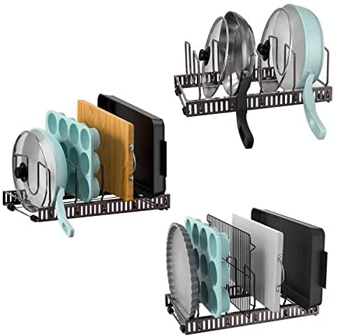 Pot Rack Pan Lid Organizer with 15 Adjustable Dividers