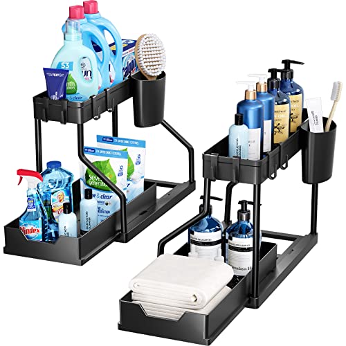2 Pack) Under Sink Organizers Pull Out Sliding Drawer