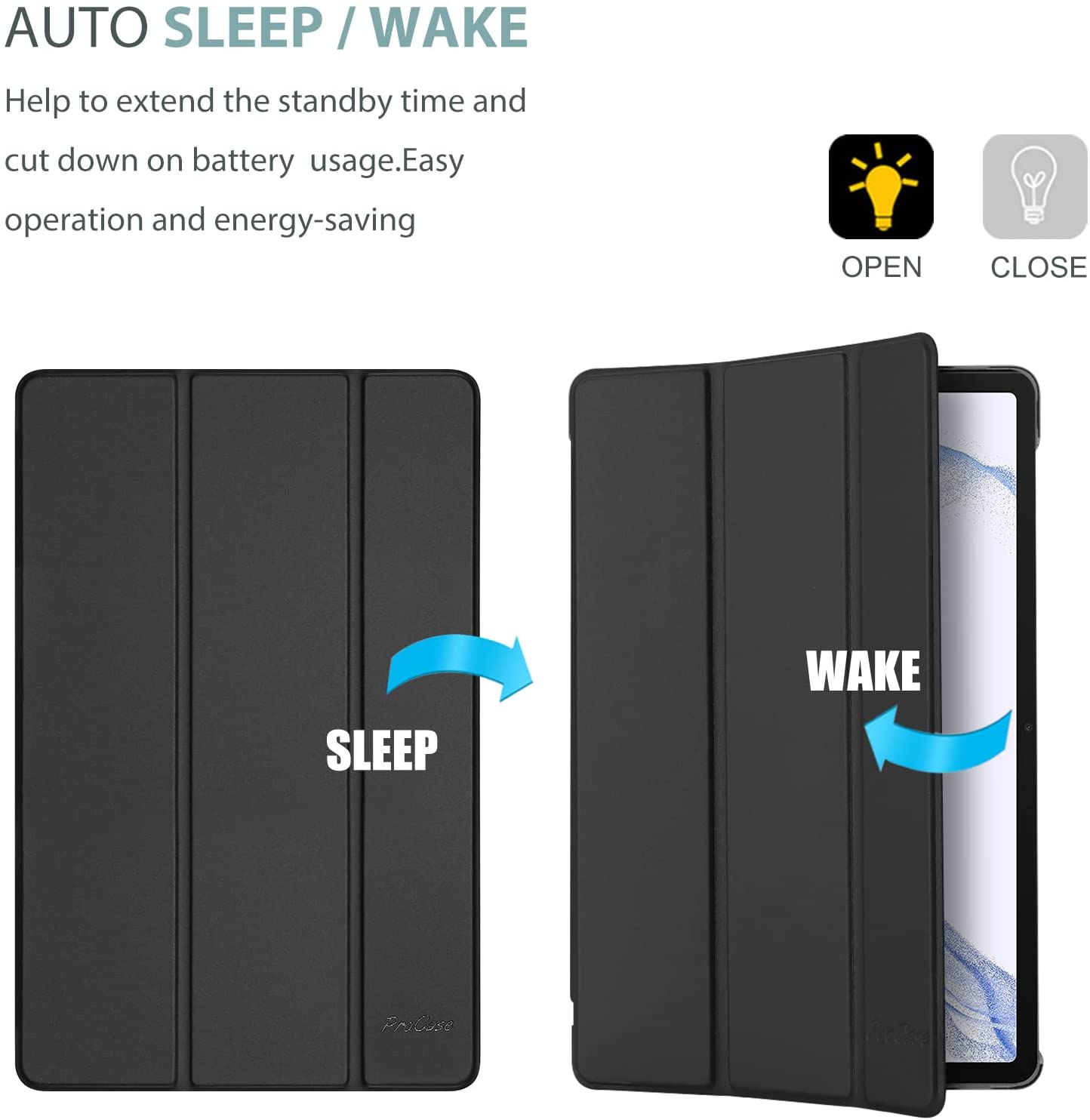 Galaxy Tab A8 10.5 2022 X200 Black Case Auto Sleep and Wake