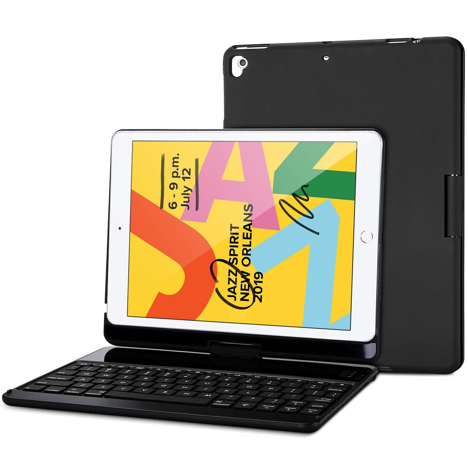 Detachable Wireless Keyboard with Trackpad for iPad 7th-9th Gen 10.2 -  Flip Stand Case, Pencil Holder