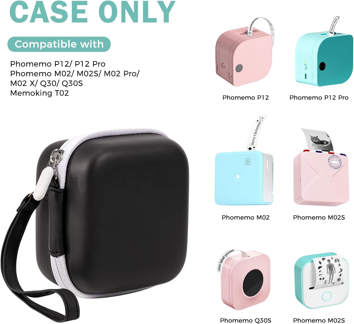 ProCase Carrying Case for Sticker Printer Phomemo M02 P12 Memoking T02 Black