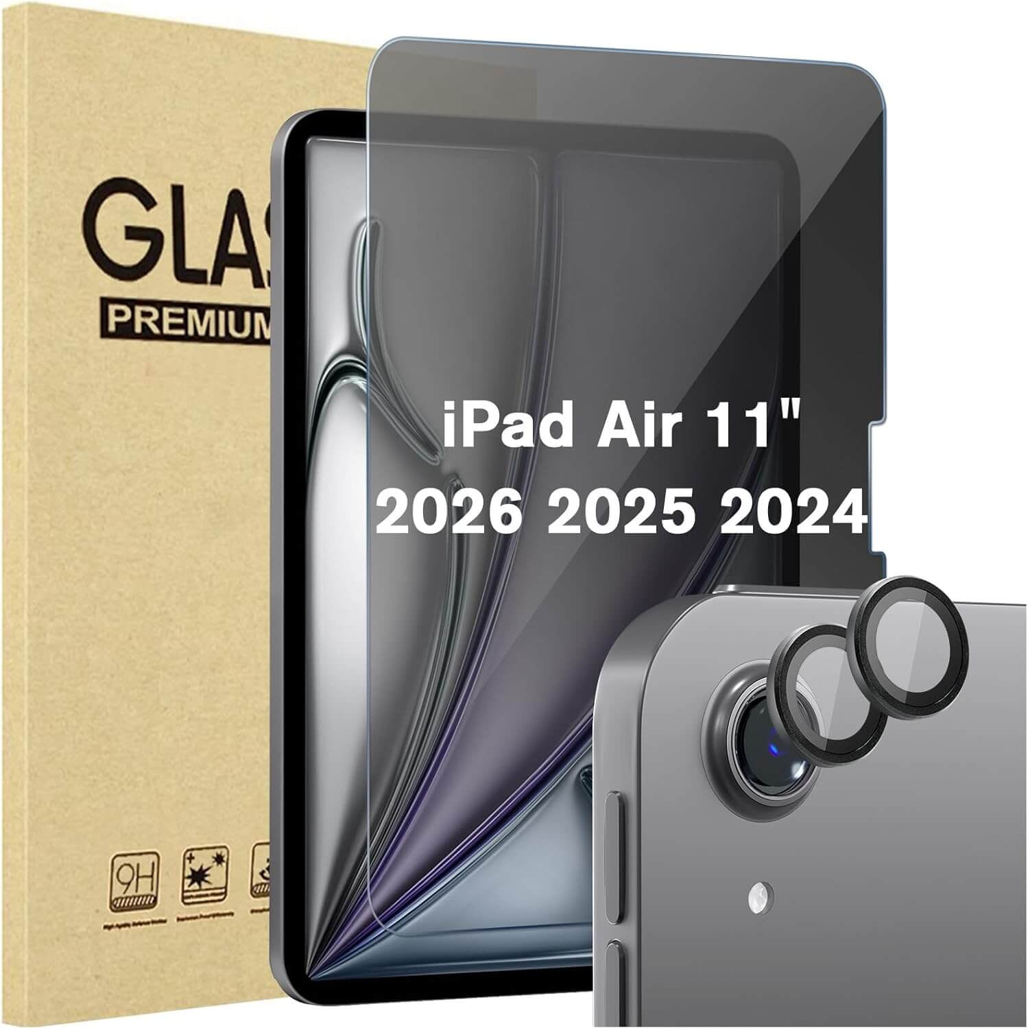 1 Pack Privacy Screen Protector + 2 Pack Grey Camera Lens Protector for iPad Air 11 inch (M4) 2026 / 7th (M3) 2025 / 6th (M2) 2024
