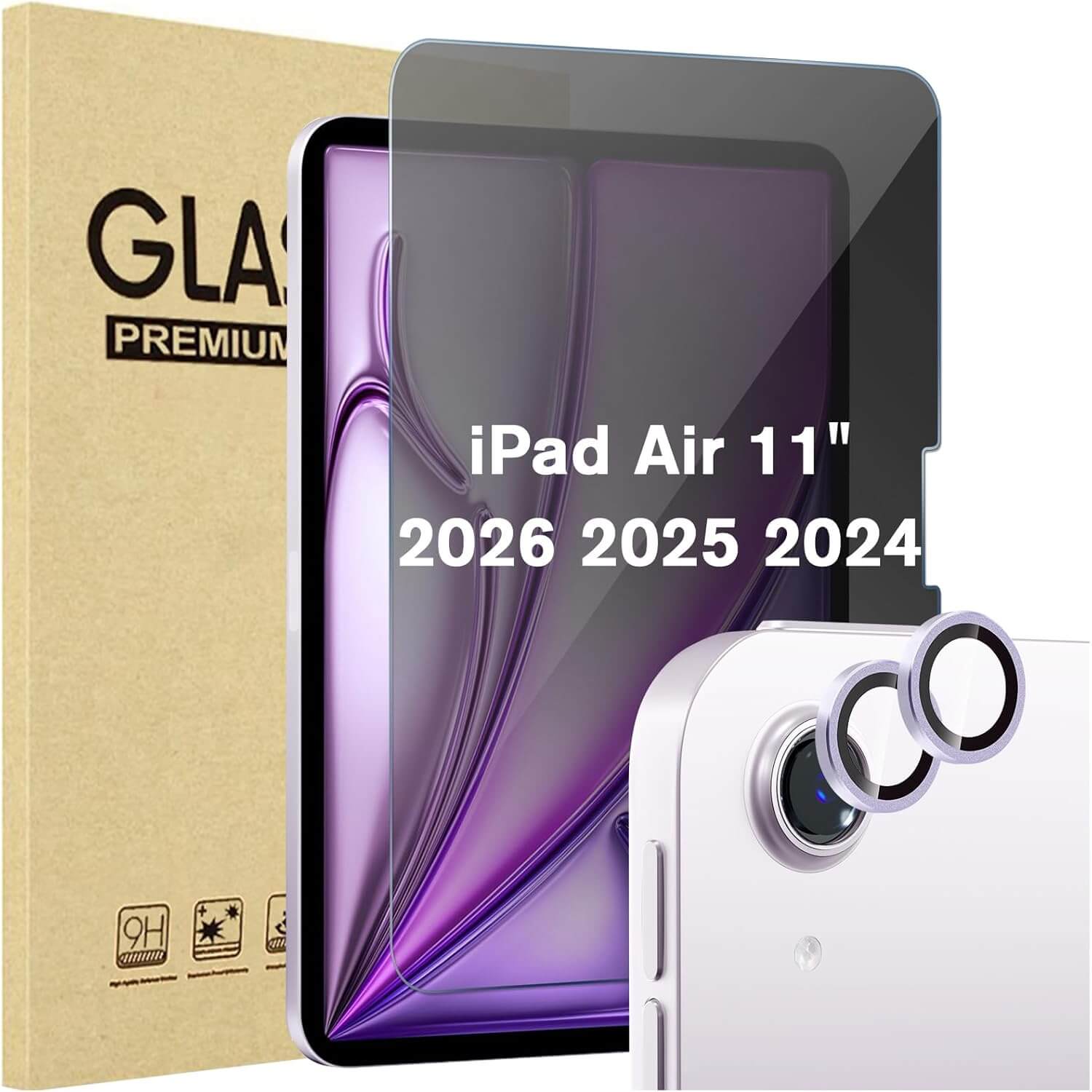 1 Pack Privacy Screen Protector + 2 Pack purple Camera Lens Protector for iPad Air 11 inch (M4) 2026 / 7th (M3) 2025 / 6th (M2) 2024