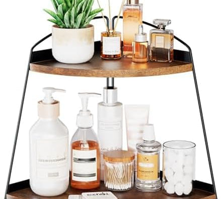 ProCase Wood Triangle Bathroom Counter Organizer 2 Tier Brown