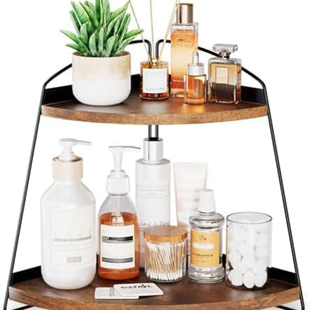 ProCase Wood Triangle Bathroom Counter Organizer 2 Tier Brown