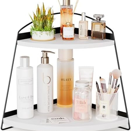 ProCase Wood Triangle Bathroom Counter Organizer 2 Tier White