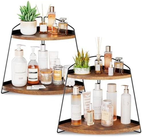 ProCase Wood Triangle Bathroom Counter Organizer 2 Tier Brown