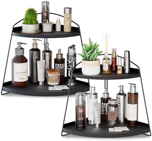 ProCase Wood Triangle Bathroom Counter Organizer 2 Tier Black
