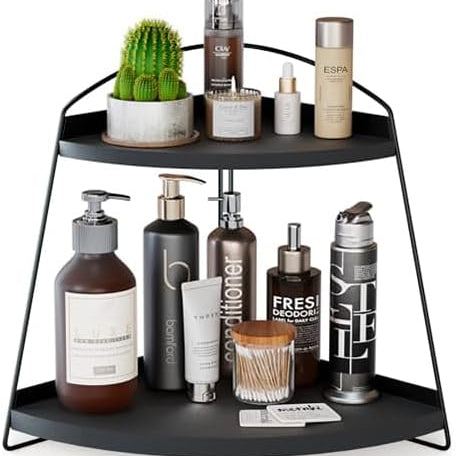 ProCase Wood Triangle Bathroom Counter Organizer 2 Tier Black