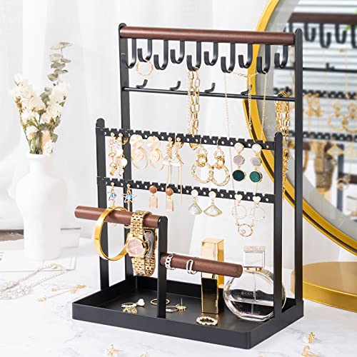 ProCase Jewelry Organizer Stand Earring Holder, 144 Holes Stud Earring Display Rack Necklace Holder Storage Tower with Removable Wooden Ring Tray for