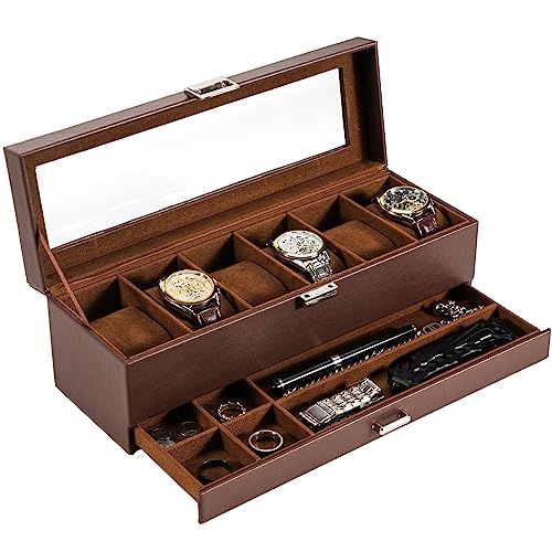 Amazon.com: Glenor Co Watch Box with Valet Drawer for Men - 12 Slot Luxury  Case Display Organizer, Carbon Fiber Design - Metal Buckle for Mens Jewelry  Watches, Men's Storage Boxes Holder has