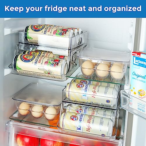 Puricon 2 Pack Can Drink Dispenser Organizer for Refrigerator, Clear Plastic Soda Pop Can Holder Container Storage Bin for Fridge Freezer Pantry