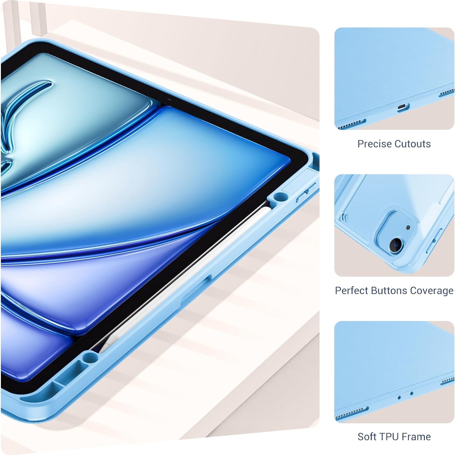 ProCase Transparent Back Folio Cover Case for iPad Air 13" Case M3/M2 & iPad Pro 12.9" 6th/5th/4th/3rd Gen Blue